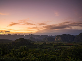 Fototapeta na wymiar Sunset in the valley of Vinales, Cuba