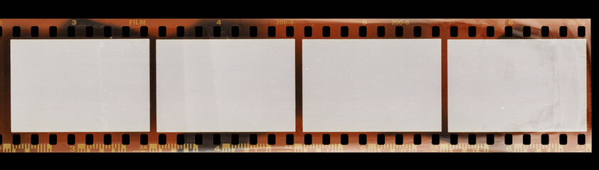Start of 35mm negative film strip with empty cells, real scan of film material with cool scanning...