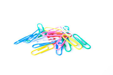 Multi-color of paper clip isolated on white background.