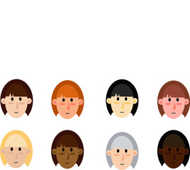 A set of women of different nationalities. Vector illustration. People Icon Set