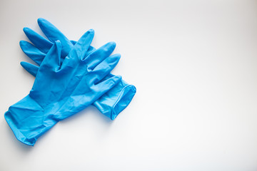 Blue medical gloves. stop the coronavirus. ncov-19.