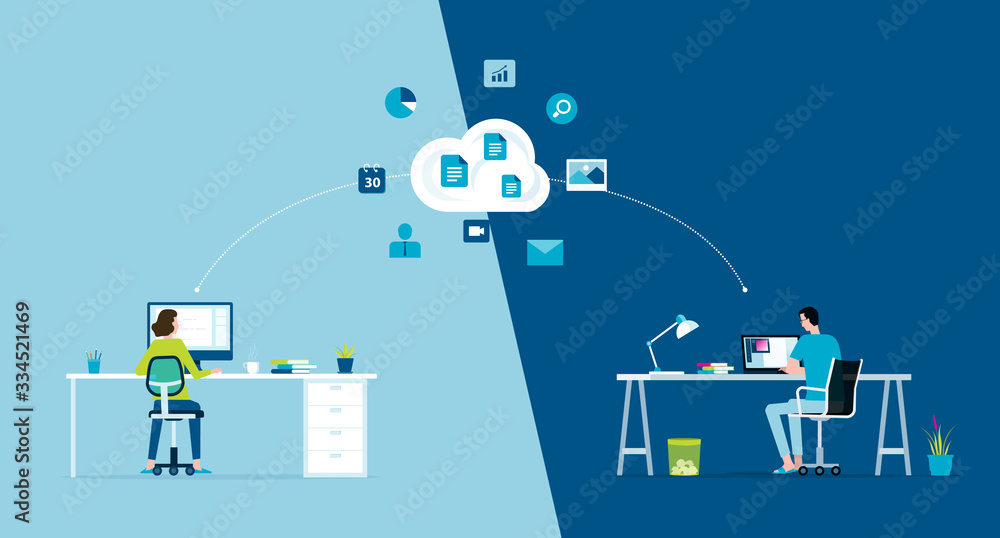 Poster flat vector work from home workplace concept and business smart working online connect anywhere  concept
