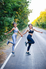 Women exercise happily for good health. Exercise concept