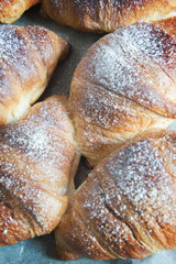 Cooked homemade croissants with copy space