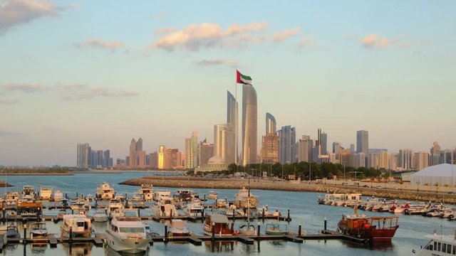 Abu Dhabi cityscape at sunset, UAE