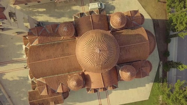 90 degrees aerial view on the geometry roof tile of the orthodox greek church ner Nicosia on a sunny day