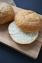 Hamburger Bread Rolls on a wooden board