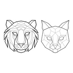 Fototapeta premium Set of two abstract heads of a tiger and cat. Vector illustration