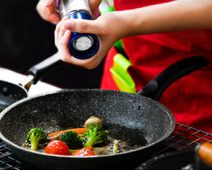 Chef cooking, Chef preparing food in the kitchen