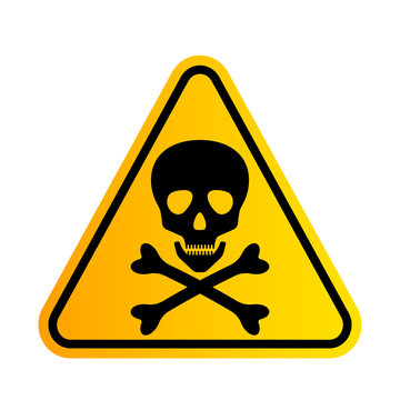 Bones And Skull As A Sign Of Toxicity Warning. Yellow Triangle Hazard Icon.