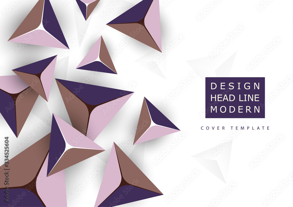 Poster abstract colorful background with geometric elements. flying pyramids, triangles. minimal cover desi