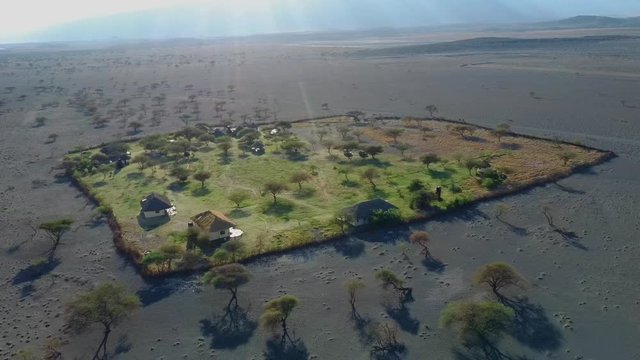 Drone view of safari lodge lake Natron Tanzania
