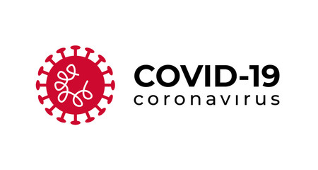 Naklejka premium Symbol Covid-19 Coronavirus inscription typography design logo. MERS-Cov (Middle East Respiratory Coronavirus Syndrome) Viral pandemic.