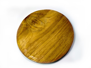 empty wooden plate glass of water on white background