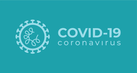 Blue Symbol Covid-19 Coronavirus inscription typography design logo. MERS-Cov (Middle East Respiratory Coronavirus Syndrome) Viral pandemic. Blue