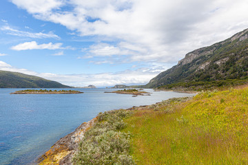 Fototapeta na wymiar Coastline of Lapataia Bay - Beagle Chanel, at Tierra del Fuego National Park - Ushuaia, Argentina