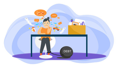 A girl quitting job, she&rsquo;s crying in office and thinking about all of debt for paying in the next month,