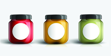 Set of Glass Jar with Jam. Vector illustration. Fruit jam jar glass isolated on white background.