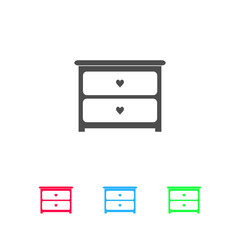 Dresser with drawers icon flat.
