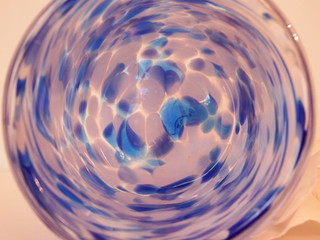 blue and white swirl blown glass 