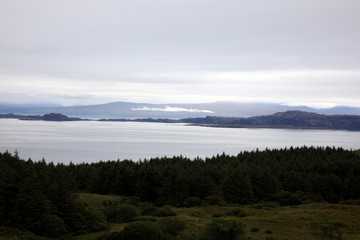 Trotternish - Skye Island (Scotland), UK - August 13, 2018: The landscape from Old Man of Storr, Trotternish, Isle of Skye, Inner Hebrides, Scotland, United Kingdom