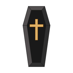 Obraz premium Black classical expensive coffin with a cross a wooden casket. Vector illustration