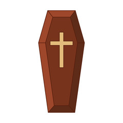 Fototapeta premium Red classical expensive coffin with a cross a wooden casket. Vector illustration