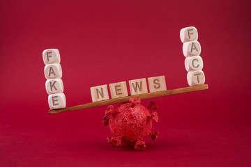 Social media concept. Corona virus fake news concept. Scale on red background