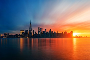 New York City skyline day and night