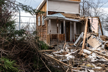 Destroyed country house. Selective focus