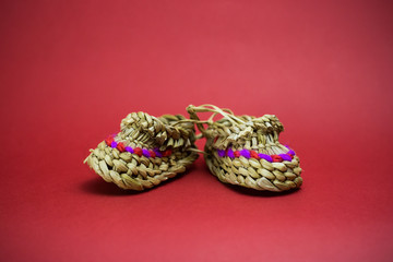 Knitted straw slippers