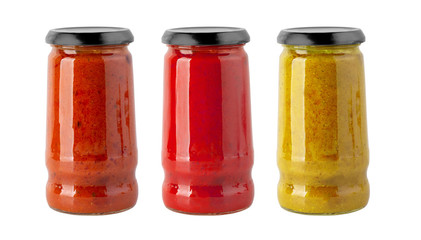 Tomato sauce jar on white background