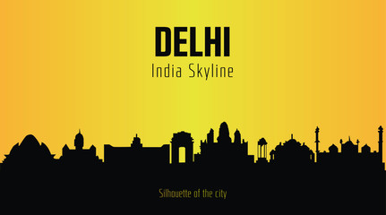 Delhi India city silhouette and yellow background. Delhi India Skyline.