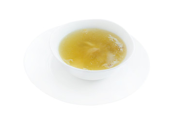 Chicken bouillon with noodles isolated on the white
