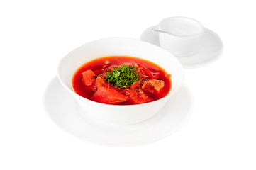 Borscht traditional beetroot soup, Ukrainian national cuisine.