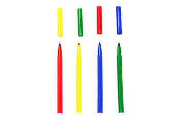 Colorful marker pen set on isolated background with clipping path. Vivid highlighter and blank space for your design or montage.