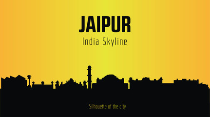 Jaipur India city silhouette and yellow background	. Jaipur India Skyline.