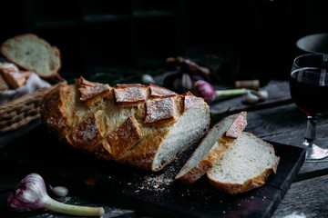 Wheat flour bread on the table