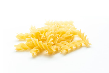 Spiral pasta on a white background