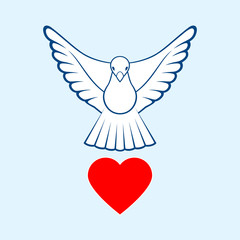 Dove and Heart. Dove Of Peace. Volunteering concept. Vector illustration