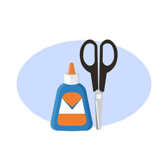 scissors with paper glue illustration design element, flat icon
