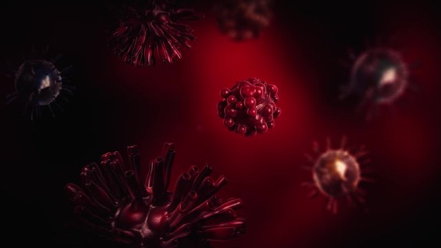 Virus 3D animation of the Coronavirus red color background