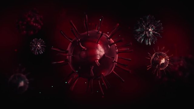Virus 3D animation of the Coronavirus red colour background