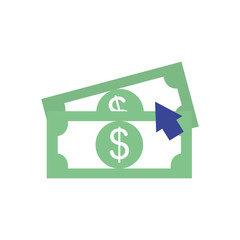 money bills and cursor icon, flat style