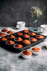 Banana muffins on the table. Breakfast