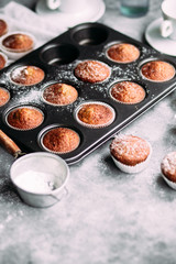 Banana muffins on the table. Breakfast