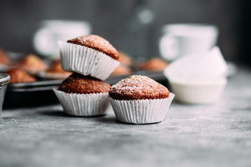Banana muffins on the table. Breakfast