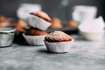 Banana muffins on the table. Breakfast