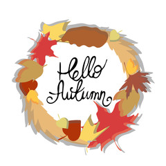 Hello autumn. Golden autumn, wreath for greeting cards. Autumn leaves, decoration.