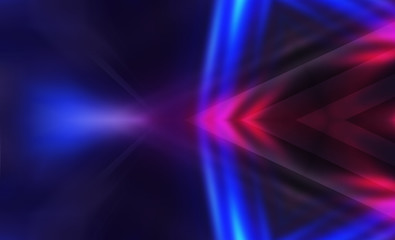 Dark abstract background with UV neon glow, blurred light lines, waves. Blue-pink neon light